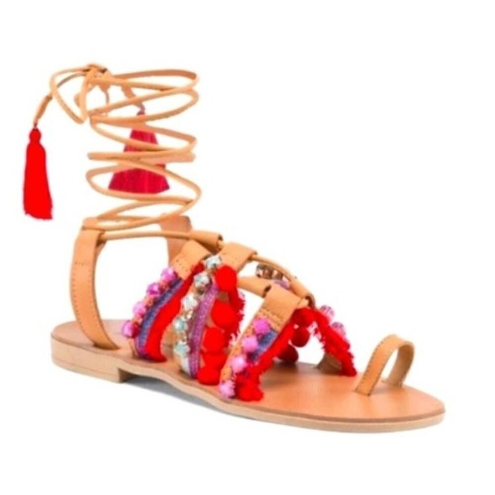 Anthropologie Barbara Barbieri Pom Pom Sandals Sz. 7.5